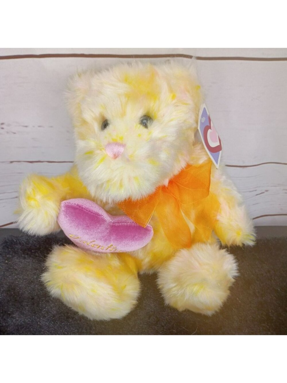 Yellow Plush Valentine Bear With Pink Heart & Orange Bow - Walmart Exclusive